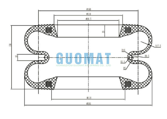 کیسه هوای فنر دوبل پیچ خورده لاستیکی GUOMAT F-160-2 S-160-2 Yokohama Air Lift