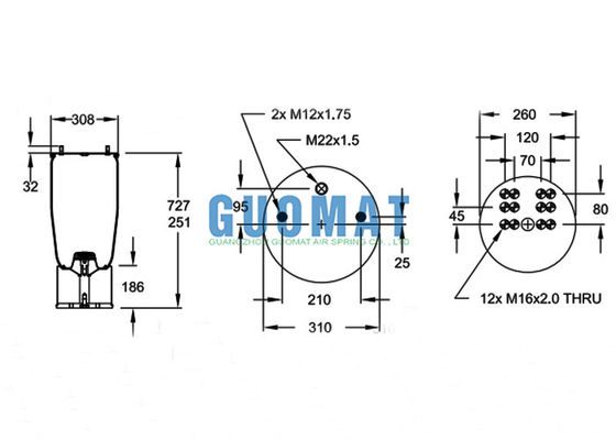 فنرهای هوای بالابر بار سنگین پیچ 0-8 بار محدوده فشار 881MB Contitech Truck Air Suspension BPW36