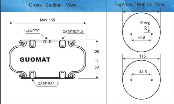 GUOMAT NO 1B6080 لوله های لاستیکی MAX Diameter 165mm Air Springs Refer To 1B5080