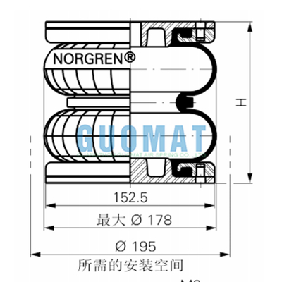 بالشتک هوای دوتایی Norgren PM/31062 با قطر 6 اینچ و فنر هوای فشرده جمع و جور