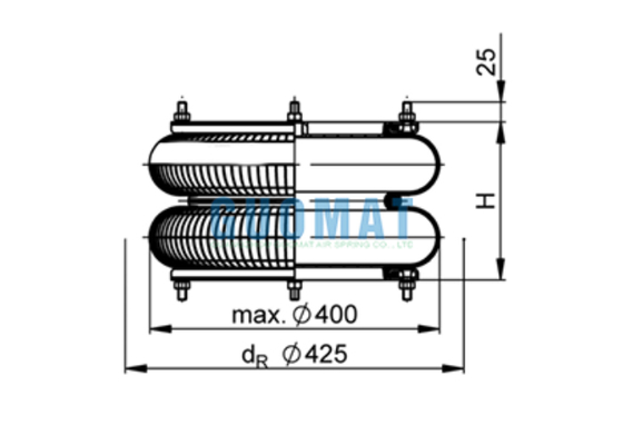FD 614-26 فنر بادی فلنج دار کنتیننتال 14 اینچ و نیم در 2 اینچ، بالشتک هوای لاستیکی برای دستگاه کارتن سازی