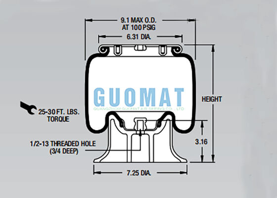فایرستون W01-358-5405 فنر هوایی رولینگ لوب جایگزین 1T14C-3 کمک فنر هوایی تریلر