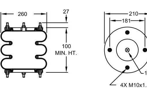 W01-R58-4059 Air Spring Shock SP 1539 لاستیک دم 10 X 3 با فلنج مهر و موم شده